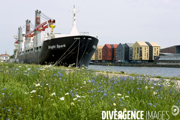 Mai 2016.Le Bright Spark, un porte conteneurs dans le port de Dunkerque