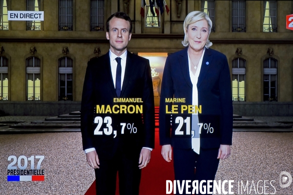 Resultats du premier tour des elections presidentielles 2017 annonces a 20 heures sur la chaine de TV France 2.