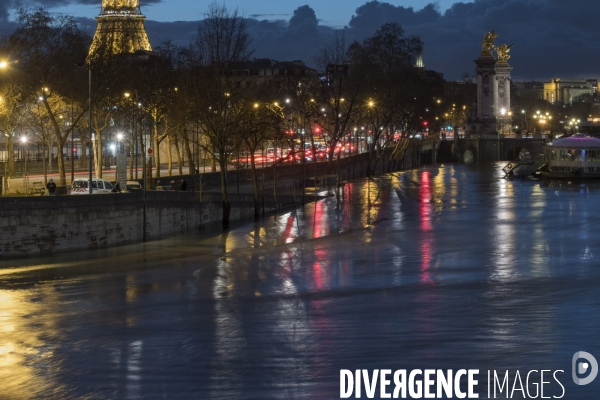 Paris la Seine en crue le 26 janvier 2018 au soir