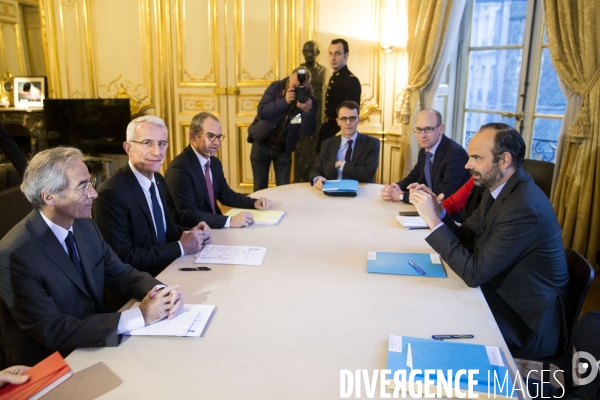 Le Premier ministre Edouard PHILIPPE reçoit les dirigeants de la SNCF à propos de la réforme du transport ferroviaire