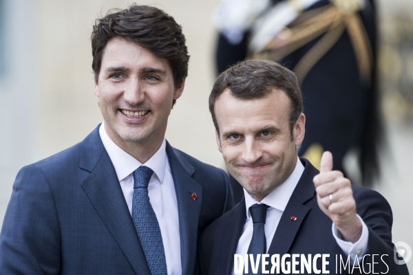 Emmanuel MACRON reçoit le Premier ministre du Canada M. Justin TRUDEAU à l Elysée.