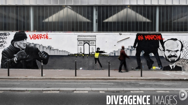 Fresque pro gilets jaunes rue d Aubervilliers à Paris