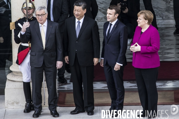 Emmanuel Macron reçoit XI Jinping, Angela Merkel et  Jean-Claude Juncker.