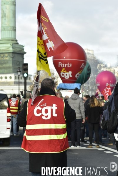 Manifestation contre la réforme des retraites du 4 janvier 2020, à Paris. National strike of 4 janvier 2020 in Paris.