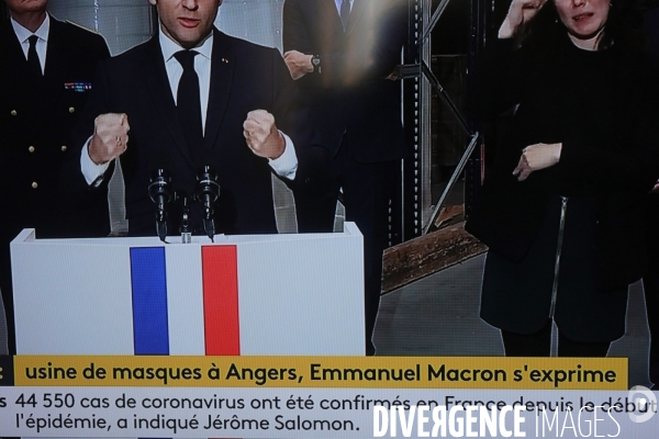 Photos TV. Crise du covid 19. C.Presse d Emmanuel Macron