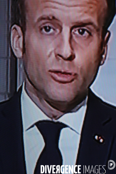 Photos TV. Crise du covid 19. C.Presse d Emmanuel Macron