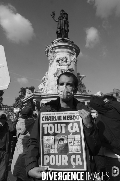 Rassemblement en hommage à Samuel Paty, Place de la République. Demonstration against terrorism,  Samuel Paty assassinated.