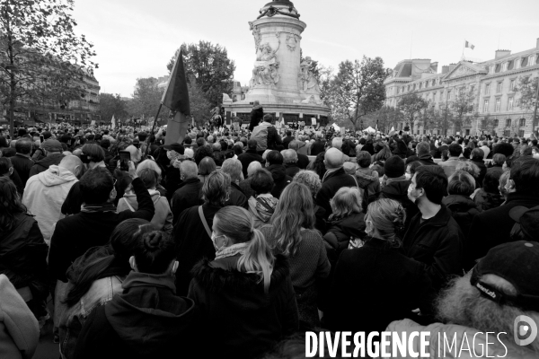 Rassemblement en hommage à Samuel Paty, Place de la République. Demonstration against terrorism,  Samuel Paty assassinated.