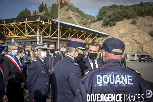 Macron et Darmanin au Col du Perthus, frontiere espagnole