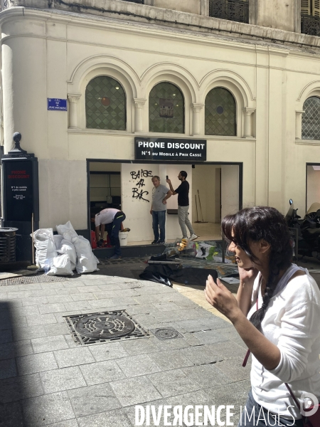 Marseille, centre-ville, commerces dévastés après une 2ème nuit d émeutes.