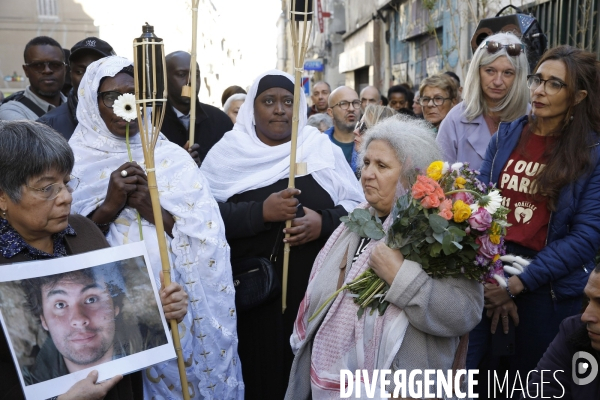 Ceremonie rue d Aubagne en hommage aux huit victimes.