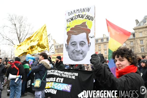 LOI IMMIGRATION. Manifestation parisienne du 14/01/2024