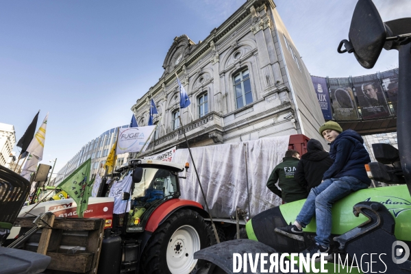 Manifestation des agriculteurs et agricultrices européen.ne.s devant le Parlement européen à Bruxelles.