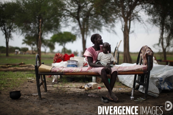 Refugies ayant fui les combats entre l armee du nord et celle du sud soudan, installes sous des arbres depuis le 20 mai, au sud de la region d abyei.