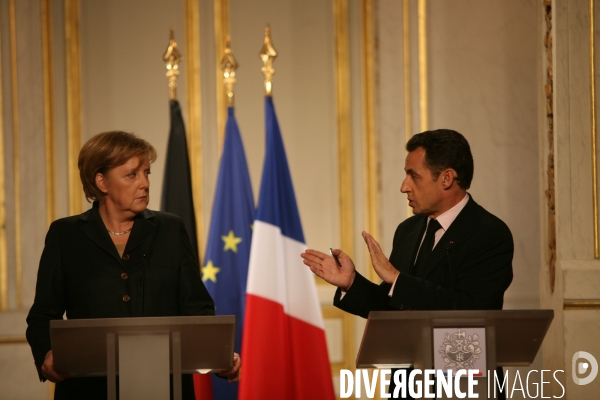Rencontre entre Nicolas Sarkozy et Angela Merkel a l Elysee.
