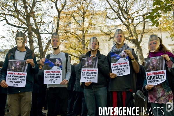 Rassemblement des militants de PETA en marge de la manifestation des pilotes d Air France