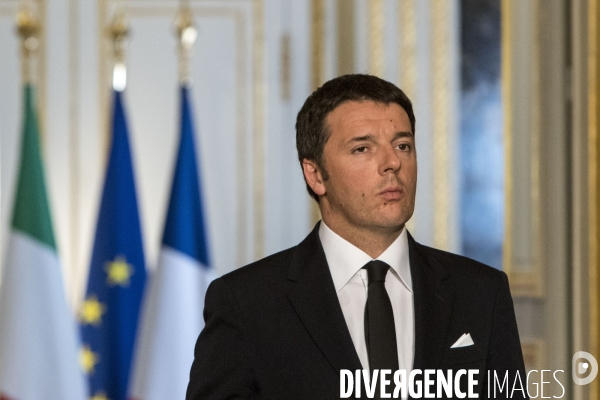 Le président du conseil italien Matteo Renzi et le Président François HOLLANDE  à l Elysée pour un sommet franco-italien.