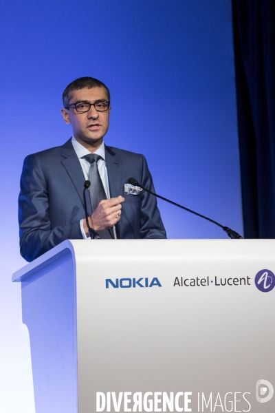 Conférence de presse de Rajeev SURI Pdg de Nokia et Michel COMBES Pdg d Alcatel-Lucent pour annocer la fusion des deux groupes.