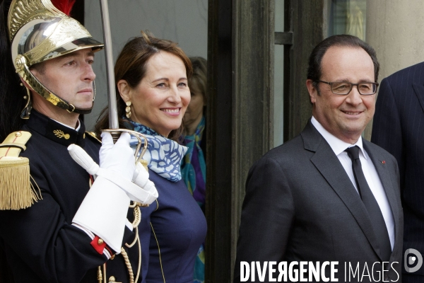 Le président de la République François HOLLANDE et son ex compagne et ministre de l écologie Ségolène ROYAL accueuillent au palais de l Elysée le roi FELIPE VI d Espagne et la reine LAETIZIA à l occasion de leur visite d Etat en France.