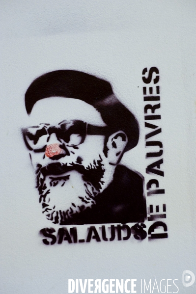 Illustration Novembre2015.Salauds de pauvres,un portrait de l Abbee Pierre avec un nez rouge