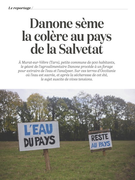La Vie, Reportage sur les forages de Danone dans le Tarn