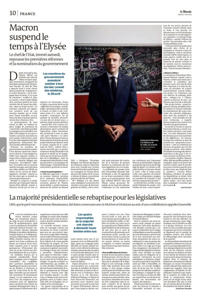 Emmanuel Macron dans Le Monde du 7 Mai par Cyril Bitton