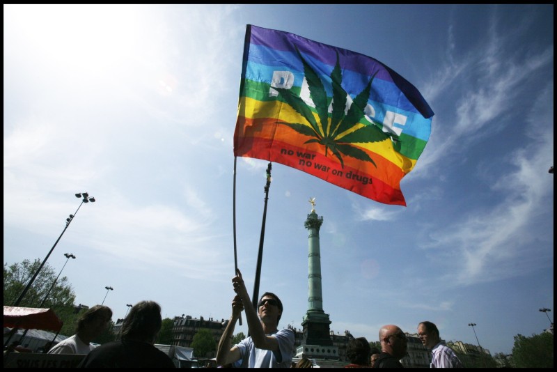 Cannabis, illustration, culture, politique, Amsterdam, psychédéliques Paris: Rassemblement place de la Bastille  pour la legalisation du cannabis à l'initiative du collectif information recherches cannabiques pour denoncer 