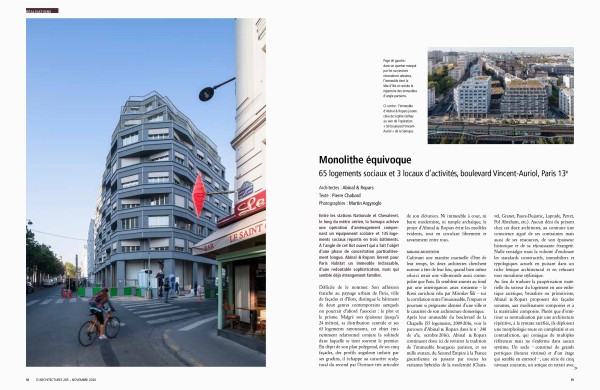 D Architectures 285 - Abinal &Ropars - logements sociaux bd Auriol à Paris