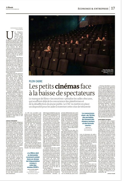Pour Le Monde. La fréquentation en baisse des petits cinémas.