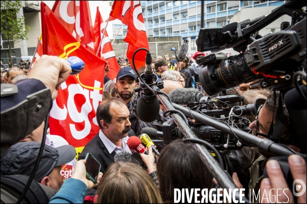 Philippe MARTINEZ, secrétaire général de la CGT ( Confédération générale du travail ) au départ de la manifestation du 25 mai contre la loi El KHOMRI.