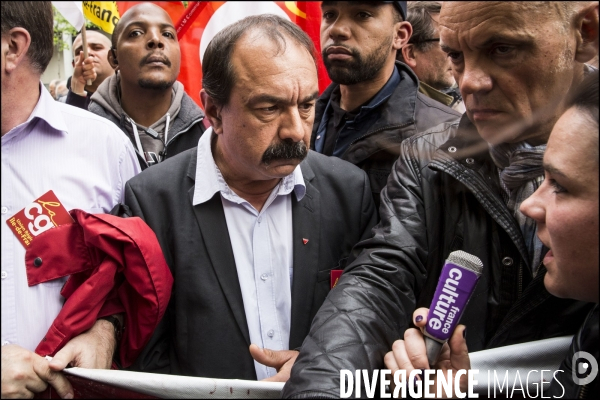 Philippe MARTINEZ, secrétaire général de la CGT ( Confédération générale du travail ) au départ de la manifestation du 25 mai contre la loi El KHOMRI.