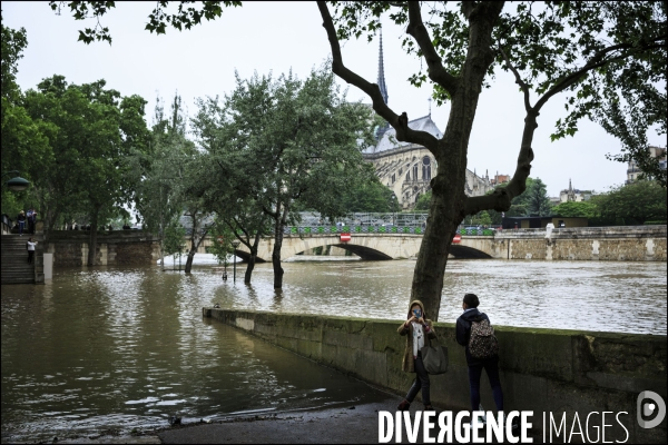 La Seine en crue à Paris atteint un niveau élevé mais loin des inondations de 1910.