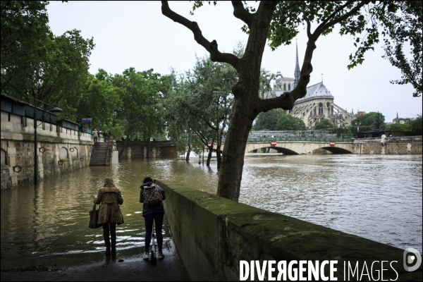 La Seine en crue à Paris atteint un niveau élevé mais loin des inondations de 1910.