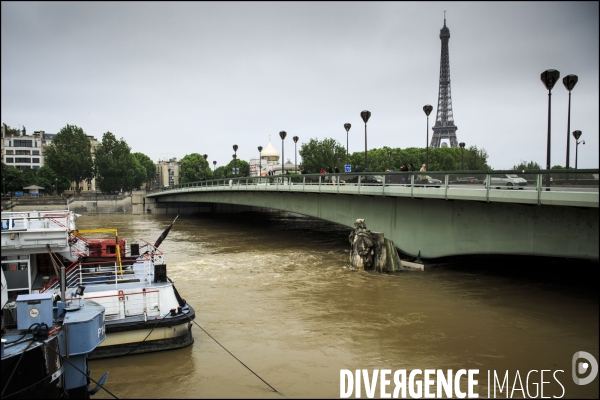 La Seine en crue à Paris atteint un niveau élevé mais loin des inondations de 1910.