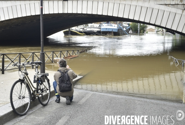 La Seine en crue à Paris. Seine flooded in Paris.