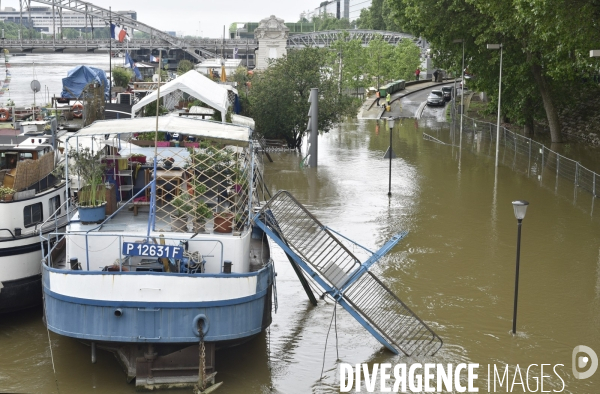 La Seine en crue à Paris. Seine flooded in Paris.