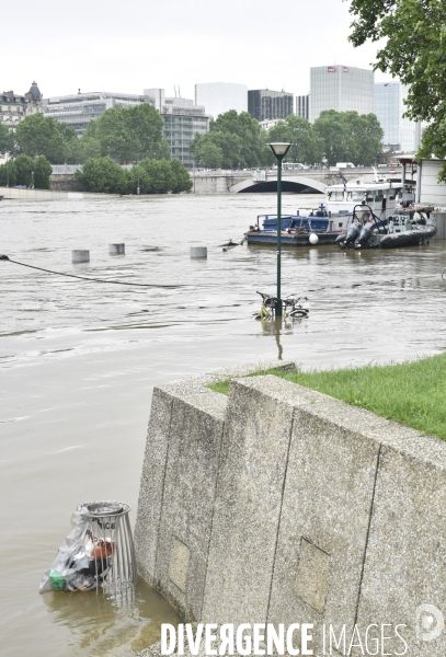 La Seine en crue à Paris. Seine flooded in Paris.