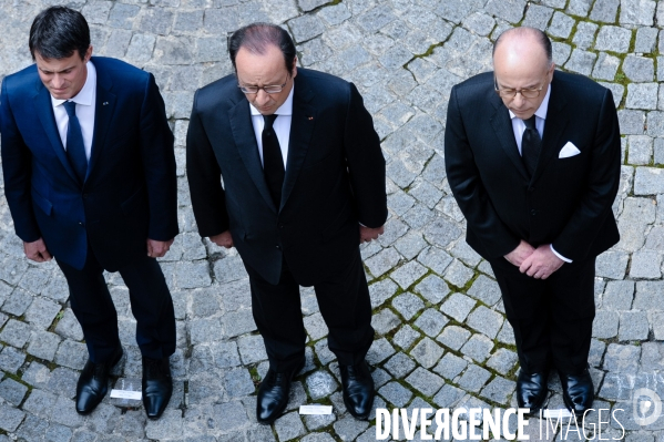 Minute de silence au ministère de l intérieur à la mémoire des deux policiers tués par Larossi Abballa