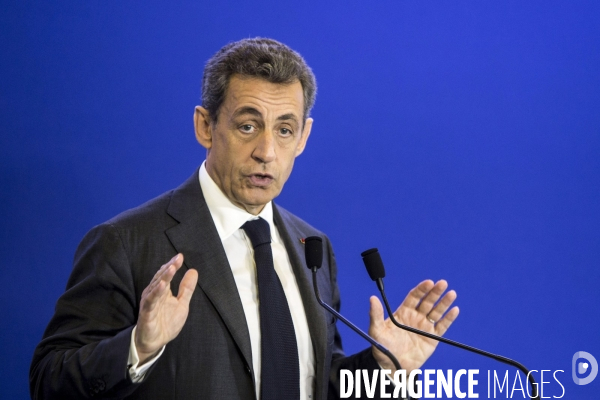 Nicolas SARKOZY, président du parti Les Républicains clôt une matinée de travail sur les institutions.