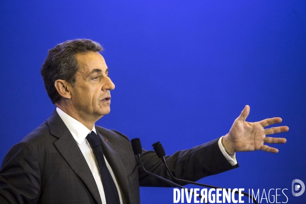 Nicolas SARKOZY, président du parti Les Républicains clôt une matinée de travail sur les institutions.