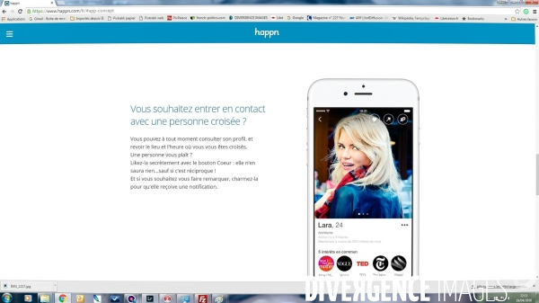 Happn, site permettant de retrouver une personne croisée par hasard.