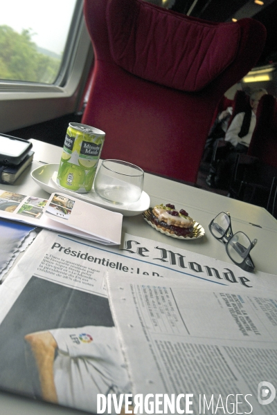 Illustration Juin 2016.En premiere classe dans le Thalys entre Paris et la Hollande