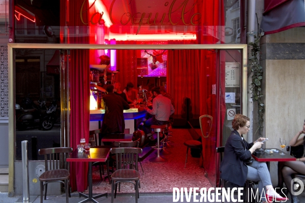 Illustration Juin 2016.La Coquille, un cafe bar rue Coquilliere dans le 2 eme arrondissement