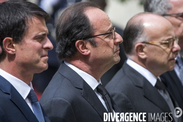 Hollande, Valls, Cazeneuve: minute de silence en souvenir d un couple de policiers assassinés a Magnanville