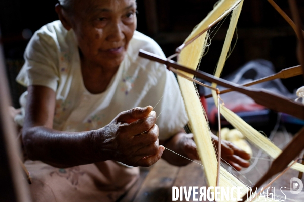 Fabrique de tissu en lotus sur le Lac Inle ( Birmanie )