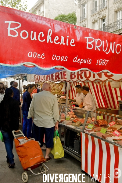 Illustration Septembre2016.Au marche du boulevard Raspail,la boucherie Bruno avec vous depuis 1987