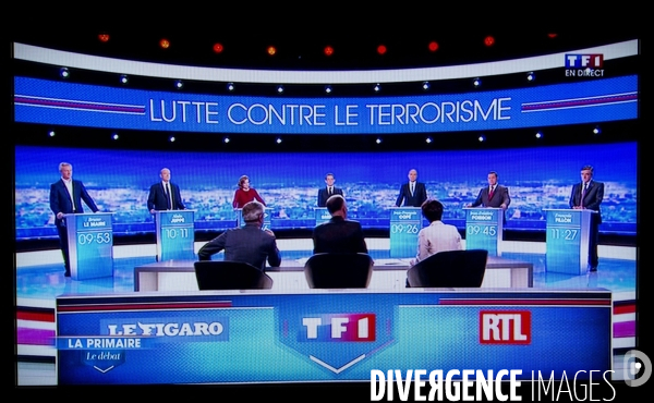 1er débat télévisé organisé par TF1, RTL et Le Figaro, entre les sept candidats aux primaires de la droite et du centre.