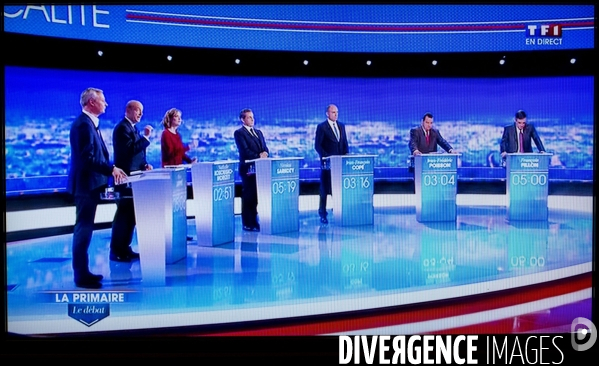 1er débat télévisé organisé par TF1, RTL et Le Figaro, entre les sept candidats aux primaires de la droite et du centre.