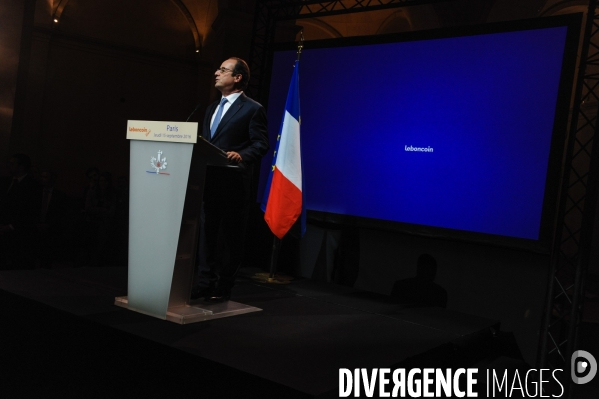 François Hollande à l anniversaire du site  Le bon coin .