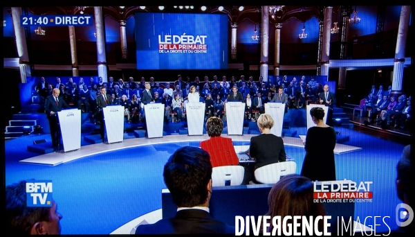 Captures d écran du 2d débat télévisé de la primaire de la droite et du centre sur BFM tv et I-Télé.